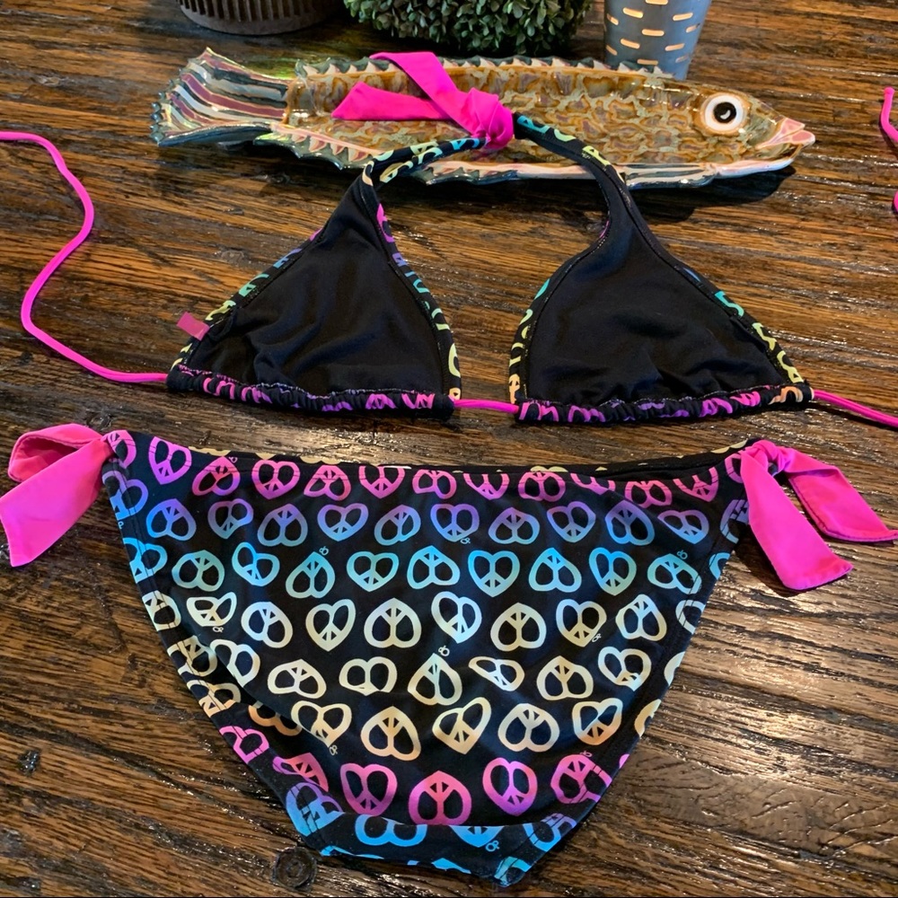 OP Ocean Pacific Bikini Hearts Hippy Love Peace - Picture 6 of 12